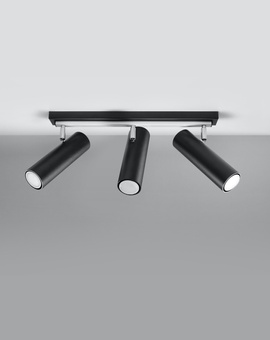 Plafond DIREZIONE 3 negro + 3x bombilla LED GU-10 3000K Cálido 7W 620lm
