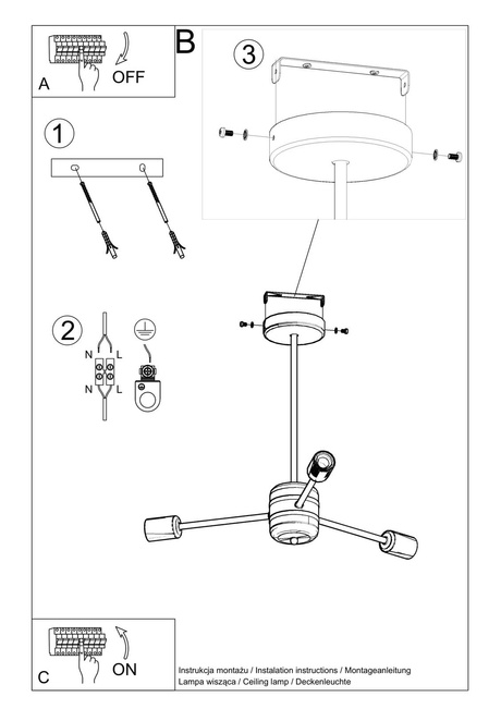 Araña LANGO 3 negra + 3x bombilla LED E27 3000K Cálida 7,5W 620lm