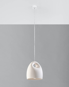 BUKANO lámpara colgante de cerámica blanca+1x bombilla LED E27 3000K Cálida 7.5W 620lm