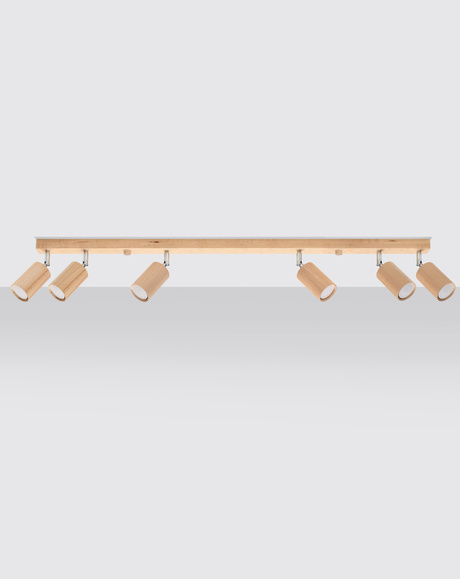 Plafond BERG 6 madera natural + 6x bombilla LED GU-10 4000K Fría 7W 630lm