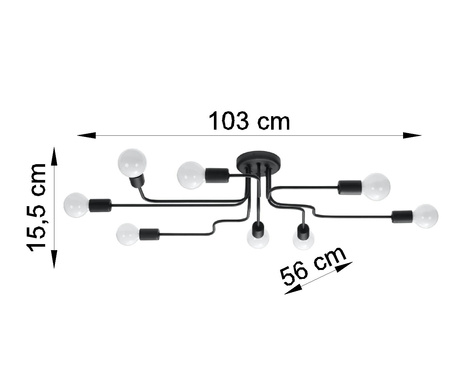 Lámpara de araña VECTOR 8 negra + 8x bombilla LED E27 3000K Cálida 7,5W 620lm