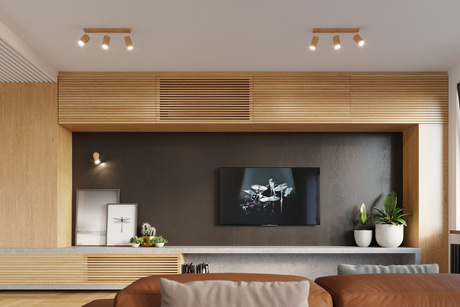 Plafond BERG 6 madera natural + 6x bombilla LED GU-10 4000K Fría 7W 630lm