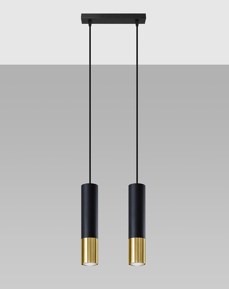 LOOPEZ 2 negro/oro lámpara colgante + 2x GU-10 3000K Cálido 7W Bombilla LED 620lm