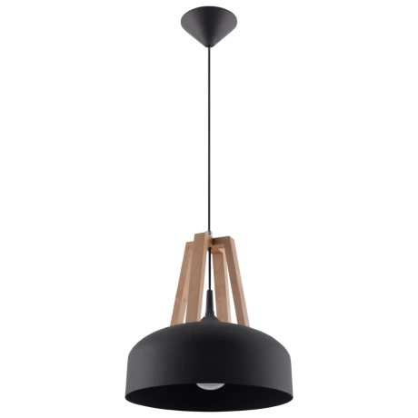 Lámpara colgante CASCO negro/madera natural