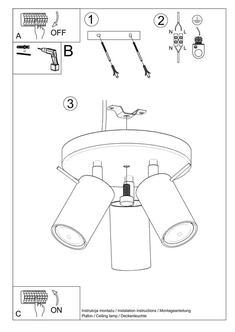 Plafond RING 3P blanco + 3x Bombilla LED GU-10 4000K Fría 7W 630lm