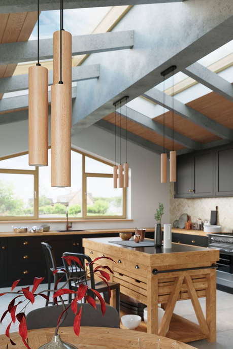 LINO 3P lámpara colgante madera natural + 3x GU-10 3000K Warm 7W 620lm bombilla LED