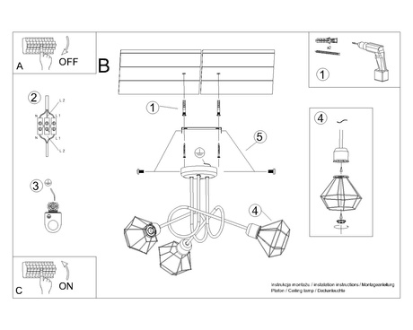 ARTEMIS 3S lámpara de araña negro + 3x LED bombilla E14 3000K Cálido 7.5W 620lm