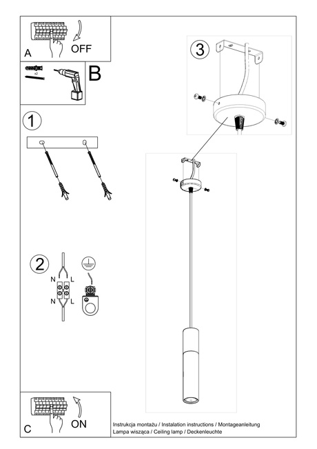 Lámpara colgante BORGIO 1 negro + 1x bombilla LED GU-10 4000K Fría 7W 630lm