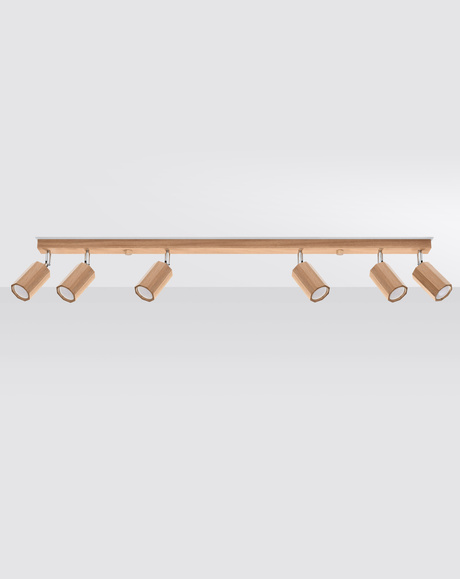 Plafond ZEKE 6 roble + 6x bombilla LED GU-10 4000K Fría 7W 630lm
