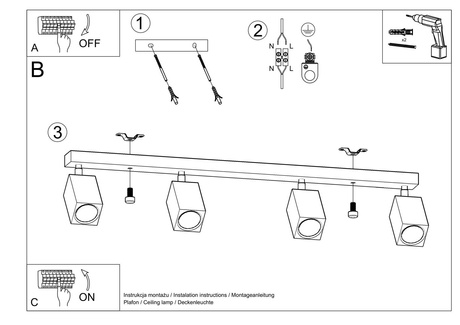 Plafond KEKE 4 roble + 4x bombilla LED GU-10 4000K Fría 7W 630lm