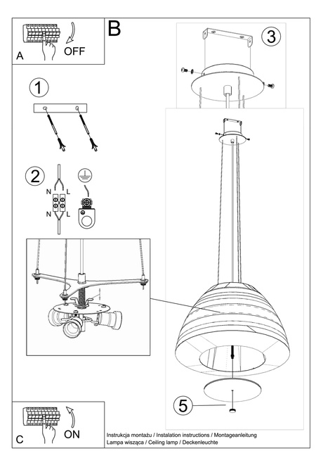 Lámpara BELLA 60 negra + 3 bombillas LED E27 3000K Cálida 7,5W 620lm