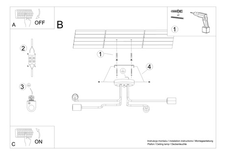 Lámpara de araña VECTOR 4 negra + 4X bombilla LED E27 3000K 7W 760lm