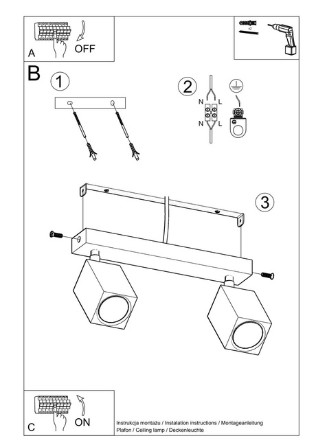 Plafond KEKE 2 roble + 2x bombilla LED GU-10 3000K Cálida 7W 620lm