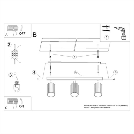 Lámpara de techo KARBON 3L verde oliva