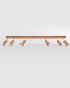 Plafond ZEKE 6 roble + 6x bombilla LED GU-10 4000K Fría 7W 630lm