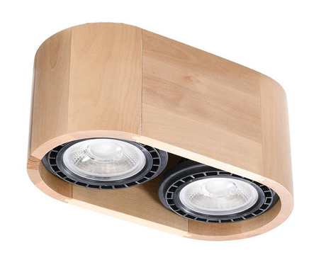 Plafond BASIC 2 madera natural + 2x bombilla LED GU10 AR111 3000K Cálida 12W 800lm