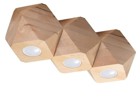 Plafond WOODY 3 madera natural + 3x bombilla LED GU-10 3000K Cálida 7W 620lm