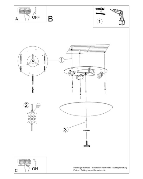 Plafond FUSION 430 + 4x Bombilla LED E27 4000K Fría 7,5W 650lm