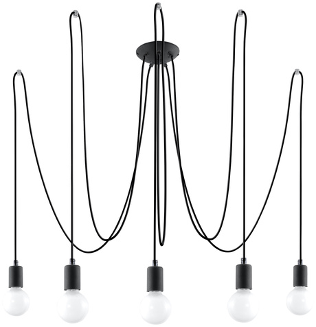 Lámpara colgante EDISON 5 negra + 5x bombilla LED E27 4000K Fría 7,5W 650lm