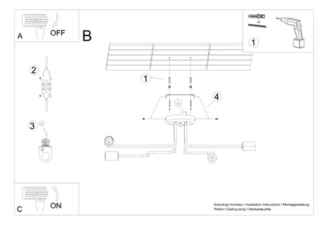 Lámpara de araña VECTOR 4 negra + 4X bombilla LED E27 3000K 7W 760lm