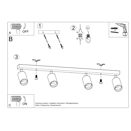 Lámpara de techo BERG 4 madera natural