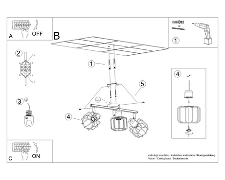 BELUCI 3 plafond negro + 3x bombilla LED E14 3000K Warm 7.5W 620lm