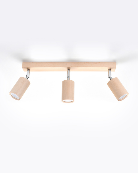Plafond BERG 3 madera natural + 3x bombilla LED GU-10 3000K Cálida 7W 620lm