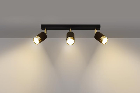 Plafond NERO 3 negro/oro + 3x bombilla LED GU-10 4000K Fría 7W 630lm
