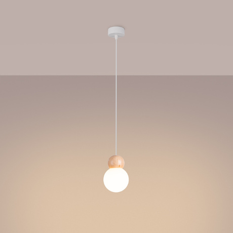 PEKKA Lámpara colgante 1 blanco/madera natural + 1x bombilla LED G9 3000K Cálida 4,5W 450lm