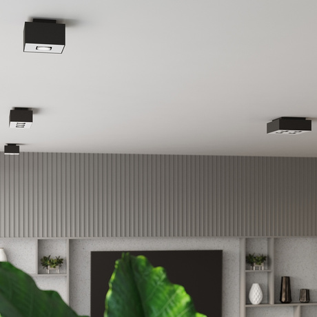 Plafond MONO 4 negro + 4x bombilla LED GU-10 3000K Cálido 7W 620lm