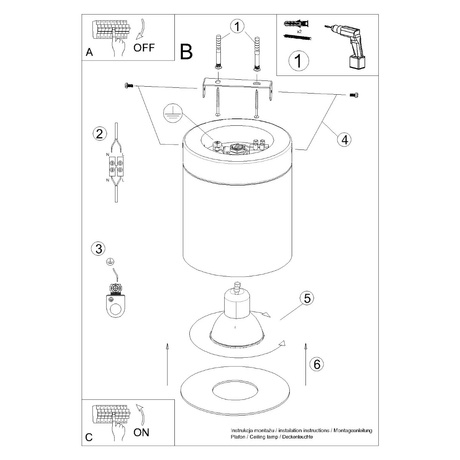 Plafón RIF negro + 1x bombilla LED GU-10 4000K Frío 7W 530lm
