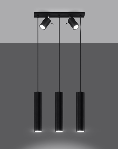 Lámpara colgante negra RING 3 + 5 bombillas LED GU-10 3000K Warm 7W 620lm