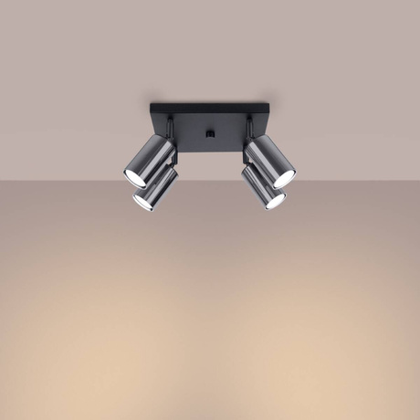 WINX 4 Plafón negro/cromo + 4x bombilla LED GU-10 3000K Cálido 7W 510lm