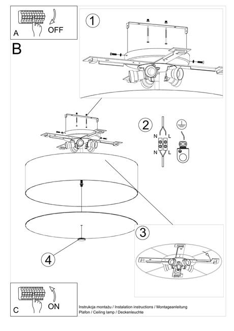 Plafond SKALA 60 negro + 5x bombilla LED E27 3000K Cálida 7,5W 620lm