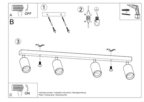 Plafond BERG 4 madera natural + 4x bombilla LED GU-10 4000K Fría 7W 630lm