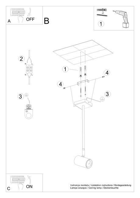 Plafond NORANO negro + 1x bombilla LED GU-10 3000K Cálida 7W 620lm