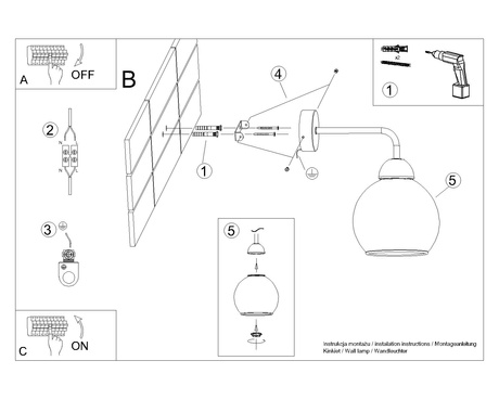 Aplique ALINO 1 negro + 1x bombilla LED E27 4000K Fría 7,5W 690lm