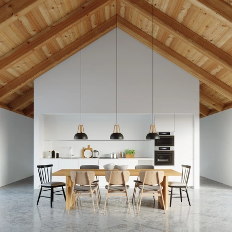 Lámpara colgante CASCO negro/madera natural