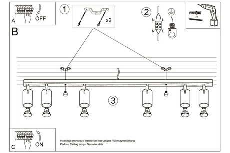 Plafond NERO 6 negro/cromo + 6x bombilla LED GU-10 4000K Fría 7W 630lm