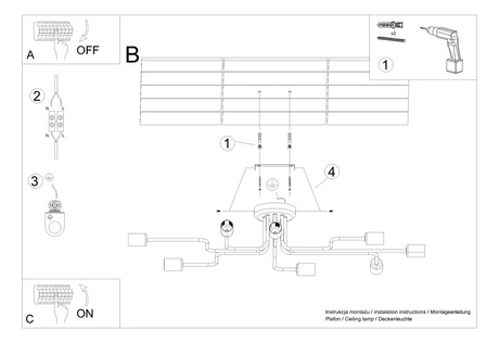 Lámpara de araña VECTOR 8 negra + 8X bombilla LED E27 3000K 7W 760lm