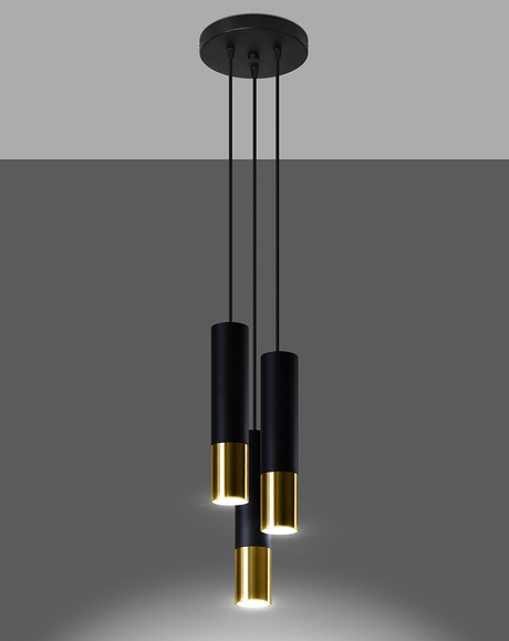 LOOPEZ 3P lámpara colgante negro/oro + 3x bombilla LED GU-10 4000K Fría 7W 630lm