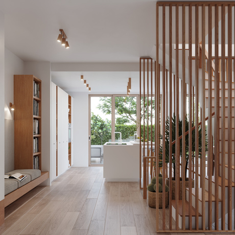 Plafond ZEKE 10 roble + 1x bombilla LED GU-10 3000K Cálida 7W 620lm