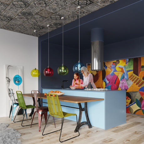 BOLA lámpara colgante azul + 1x bombilla LED E27 4000K Fría 7,5W 650lm