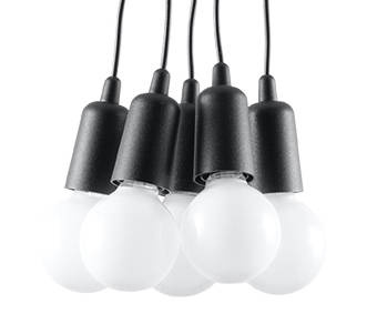 DIEGO 5 lámpara colgante negro + 5x bombilla LED E27 3000K Cálido 7,5W 620lm