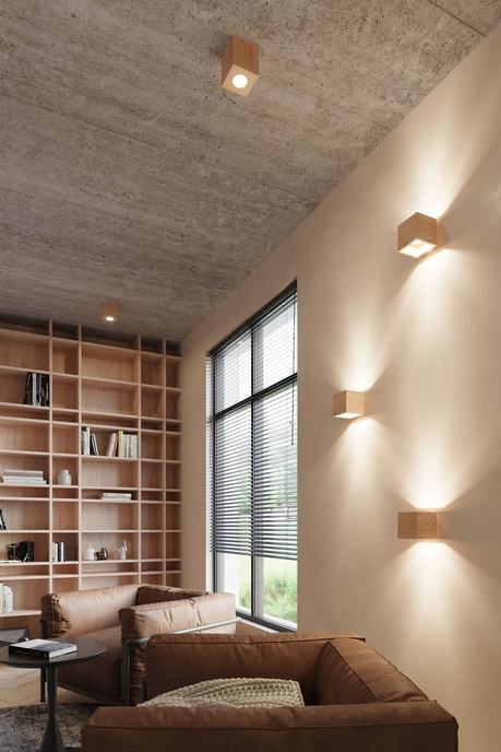 Plafond QUAD madera natural + 1x bombilla LED GU-10 4000K Fría 7W 630lm
