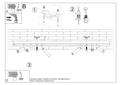 Plafond EYETECH 6 negro + 6x bombilla LED G9 4000K Fría 4,5W 530lm