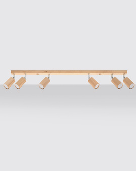 Plafond BERG 6 madera natural + 6x bombilla LED GU-10 3000K Cálida 7W 620lm