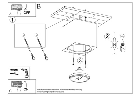 SEIDA cerámica plafond blanco + 1x bombilla LED GU-10 4000K Fría 7W 630lm