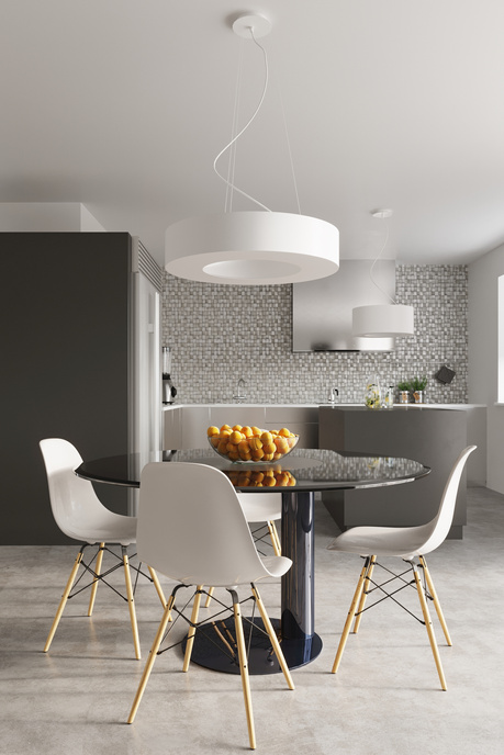 Lámpara SATURNO 70 blanca + 6 bombillas LED E27 3000K Cálida 7,5W 620lm