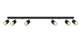 Plafond NERO 6 negro/oro + 6x bombilla LED GU-10 4000K Fría 7W 630lm